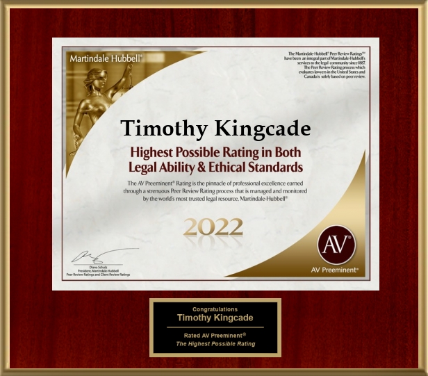 Miami Bankruptcy Attorney Timothy S. Kingcade Receives the Preeminent AV rating from Martindale-Hubbell for 2022