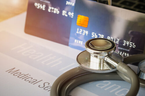medical debt, credit cards, stethoscope, medical statement